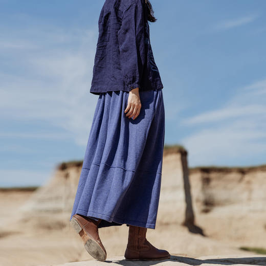 绽放574朵/精纺羊毛花式纱松紧腰抽褶毛织中长款半身裙秋冬新款 商品图2