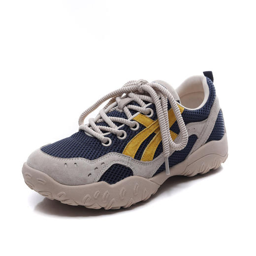 吉树秋热销头层牛皮透气软底运动风休闲女鞋真皮拼色网面低跟女鞋 商品图4