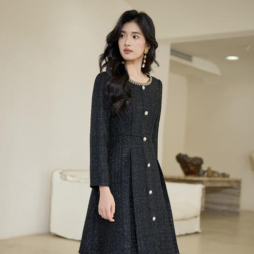 奢姿大码女装2025秋季减龄钻饰小香风连衣裙胖妹妹粗花时尚裙子 商品图1