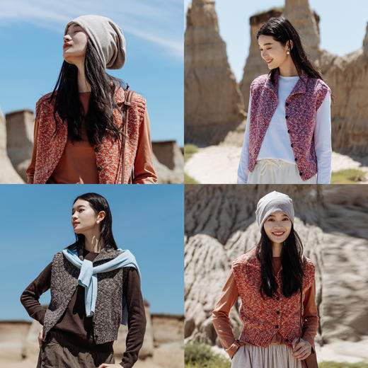 绽放女装623朵/多色高领花纱百搭宽松开襟针织马甲女秋冬季叠搭 商品图0