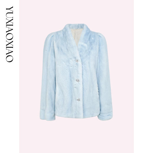 余潇潇【静蓝物语】中古典雅天鹅绒水貂皮毛桑蚕丝内里V领皮草外套 商品图4