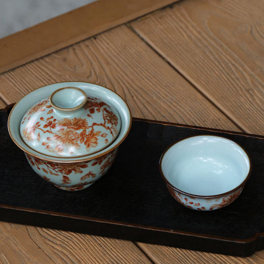 问鼎汝瓷鼎峰系列天青酌泉二才盖碗（梵红樱花） 商品图3