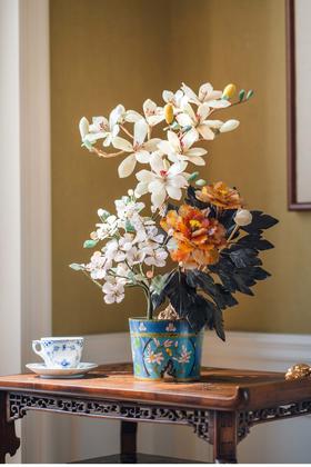 独角鹿西洋古董 20世纪中国创汇时期出品传统花卉纹景泰蓝盆装饰「玉堂富贵」珍宝像生盆景