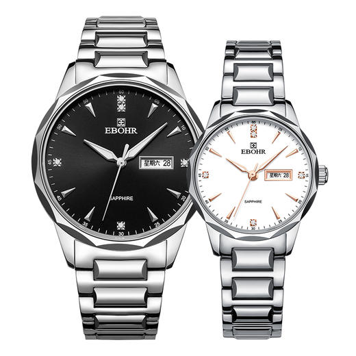 EBOHR依波表手表男女表情侣钨钢表圈双日历防水时尚腕表男5633 商品图1