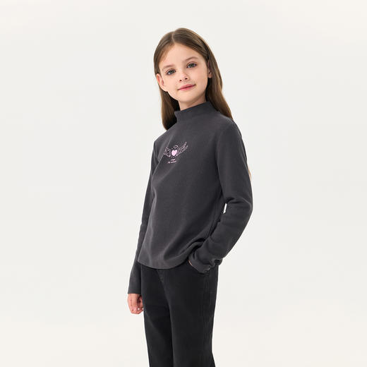 【科技发热】马克珍妮女童绒绒蝴蝶结高领T恤2025秋冬新款551220 商品图1