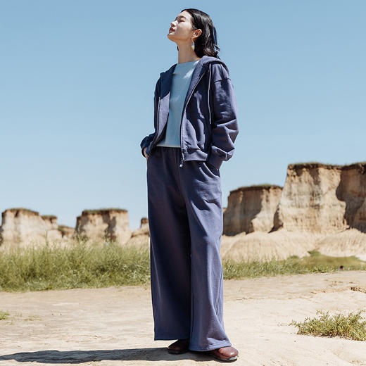 绽放女装602朵/毛圈棉全腰松紧抽绳简约舒适直筒长款卫裤休闲裤女 商品图3