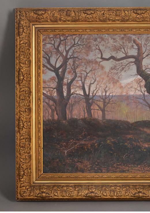 独角鹿西洋古董 19世纪末法国艺术家CH CORBET签名创作自然风光主题布面油画作品一对 商品图2