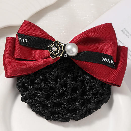 职业头花网兜女小香风山茶花空姐银行后脑勺盘发工作发夹头饰 商品图8