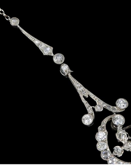 独角鹿西洋古董 1910年代欧洲出品美好时代风格自然花叶造型铂金镶嵌钻石项链 商品图3