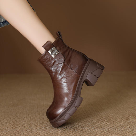 FR 85158短靴复古圆头粗跟加绒保暖马丁靴烟筒靴 商品图0