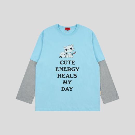 GOODBAI GOODEES 机器小猫撞色印花假两件长袖T恤 商品图1