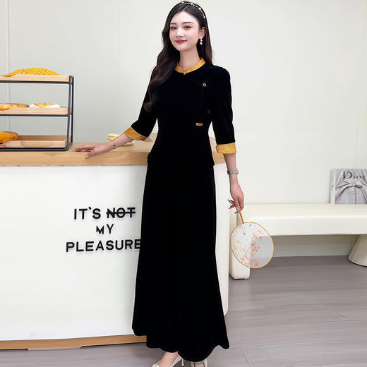 QYM AMC025-Y时尚套装妈妈洋气复古上衣+阔腿裤两件套 商品图2