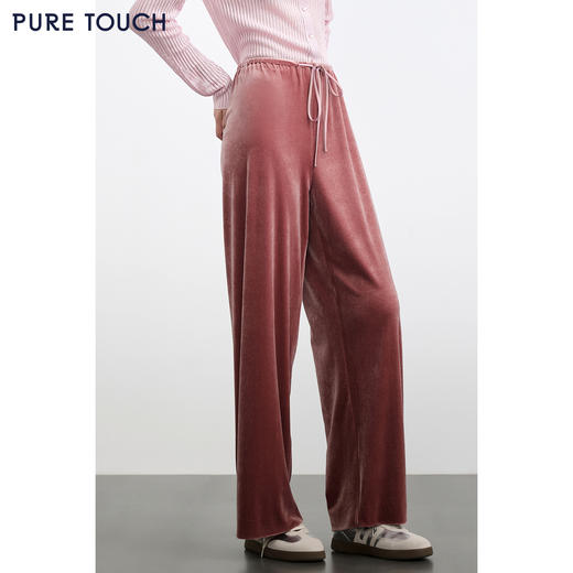 PURE TOUCH女装25秋冬新款丝绒直筒休闲长裤百搭抽绳腰休闲阔腿裤 商品图3