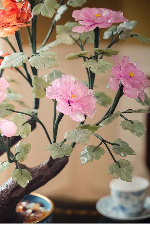 【已售】独角鹿西洋古董 20世纪中国创汇时期出品传统花卉纹景泰蓝盆装饰「红粉芙蓉」珍宝像生盆景 商品图3