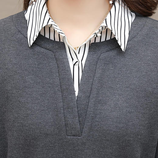 QYM 415C58580-Y时尚假两件衬衫连衣裙宽松休闲中长裙 商品图3