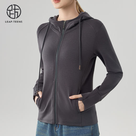 跃牌【砂洗空气层系列】女砂洗全拉链帽衫W11M3 商品图3