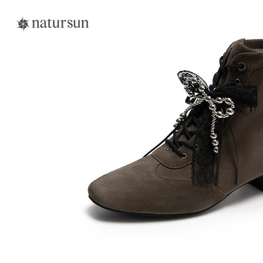 natursun英伦风时装靴女粗跟复古短靴显高时尚瘦瘦靴N25629103 商品图3