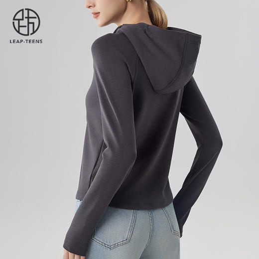 跃牌【砂洗空气层系列】女砂洗半拉链帽衫W11M1 商品图5