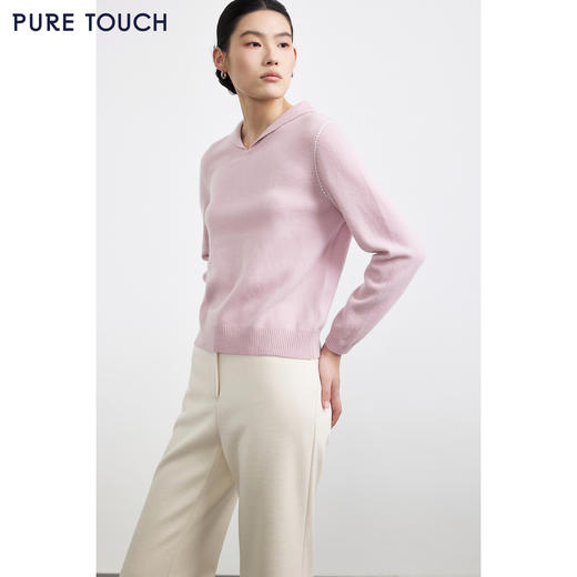 PURE TOUCH女装25秋冬新款海军翻领羊毛衫百搭宽松直筒套头针织衫 商品图3