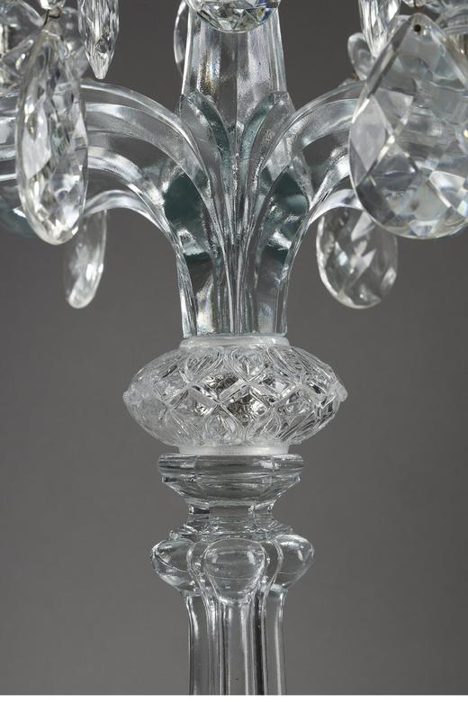 独角鹿西洋古董 20世纪法国出品流苏造型五枝头水晶精雕烛台一对 商品图3