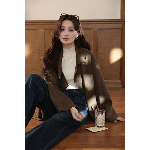 鹿向南「秋月假日」蓝色直筒阔腿牛仔裤秋季新款通勤显瘦长裤女士 商品图4