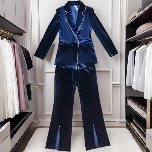 金丝绒小西装套装女2025年秋季新款洋气修身西服阔腿裤气质两件套 商品图1
