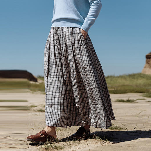 绽放608朵/复古格纹气质显瘦A字全腰松紧半身裙女秋新款半身长裙 商品图0