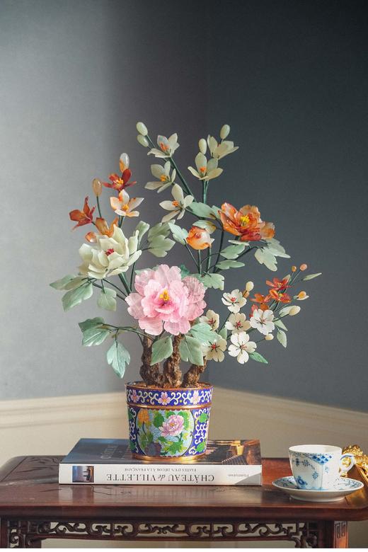 【已售】独角鹿西洋古董 20世纪中国创汇时期出品牡丹花纹景泰蓝盆装饰「玉堂富贵」珍宝像生盆景 商品图1