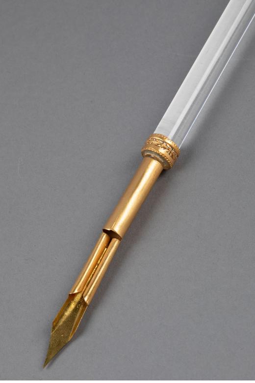 【已售】独角鹿西洋古董 19世纪末20世纪初法国出品古埃及人物主题铜鎏金精雕装饰肖像浮雕水晶笔杆蘸水钢笔 商品图3