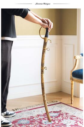 独角鹿西洋古董 1804-1815年代法兰西第一帝国时期出品胜战主题铜鎏金精雕装饰乌木剑柄正装佩剑【未开刃】