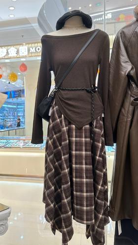 【门店同款】ENJOY秋季“浮光织影”可可棕格纹套装 165844199