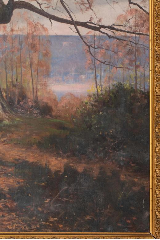 独角鹿西洋古董 19世纪末法国艺术家CH CORBET签名创作自然风光主题布面油画作品一对 商品图7