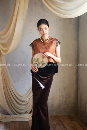 【门店同款】ENJOY秋季云敛-东方画笔侧开叉丝绒半裙 165743435