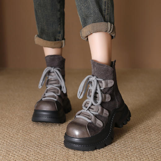 FR 85015工装靴防滑耐磨真皮厚底马丁复古休闲短靴 商品图2