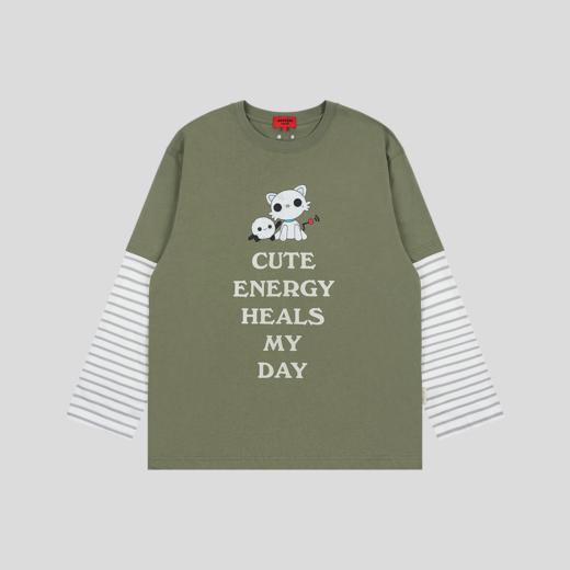 GOODBAI GOODEES 机器小猫撞色印花假两件长袖T恤 商品图2