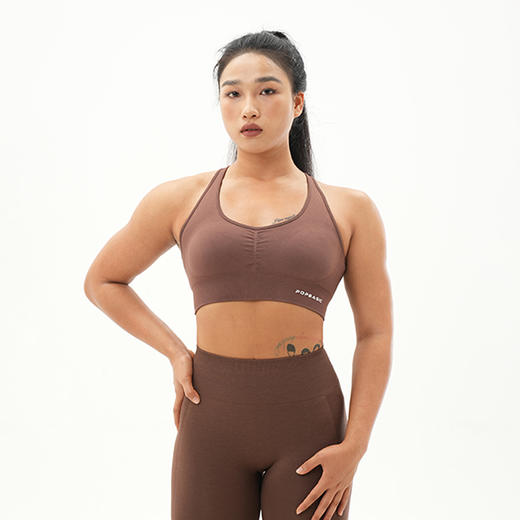 POPBASIC Highlight系列 运动健身服运动上衣无缝带胸垫落日粉 商品图3
