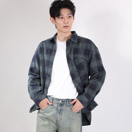 DRONKOO 2025 翻领左贴袋织唛撞色大格纹微阔中厚衬衣外套 商品图3