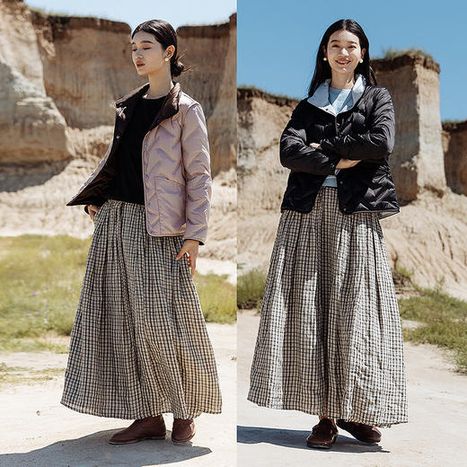 绽放608朵/复古格纹气质显瘦A字全腰松紧半身裙女秋新款半身长裙 商品图1
