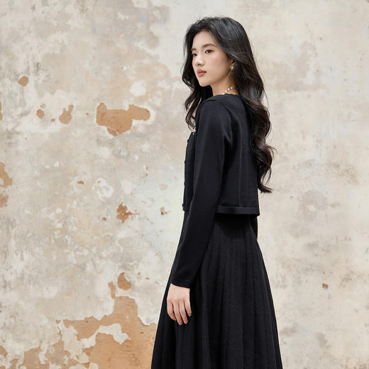 奢姿大码女装2025秋季减龄蝴蝶结针织两件套胖妹妹波浪时尚套装9853990652 商品图3