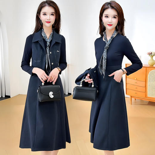 XY25LY9907马甲两件套连衣裙女新款2025年秋季洋气小个子中长款a字裙 商品图0