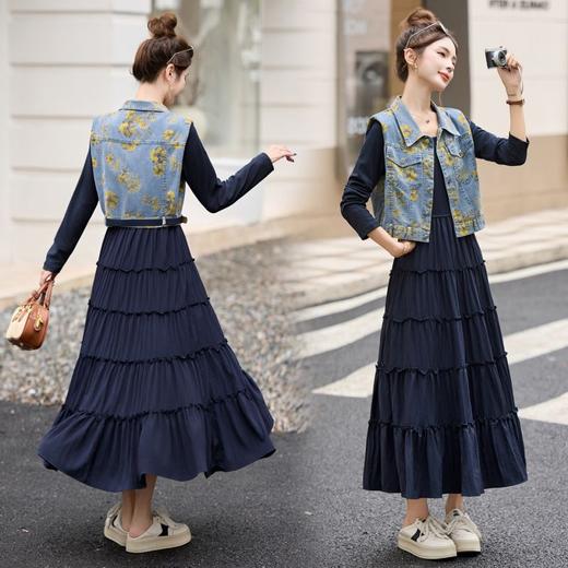 秋季新款女装韩版休闲牛仔马甲连衣裙两件套LXY2556 商品图1