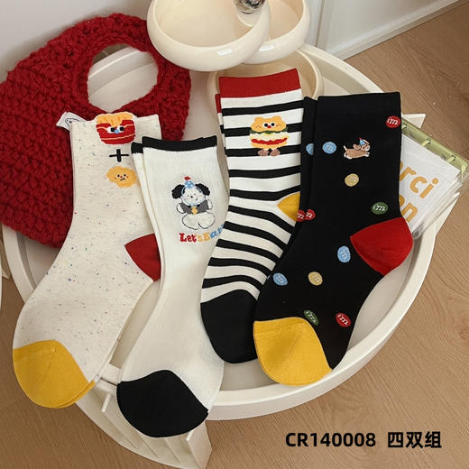 4双装！超可爱薯条汉堡+刺绣狗中筒袜女袜  200N高密度一体机织造  袜头无骨缝合不硌脚 商品图8