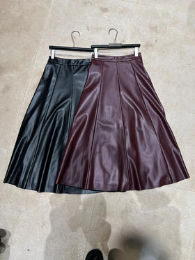 【门店同款】ENJOY冬季C-复古A摆拼接皮长半裙 159794594