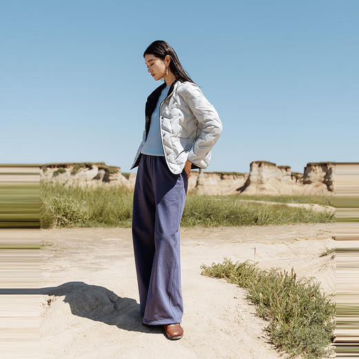 绽放女装602朵/毛圈棉全腰松紧抽绳简约舒适直筒长款卫裤休闲裤女 商品图1