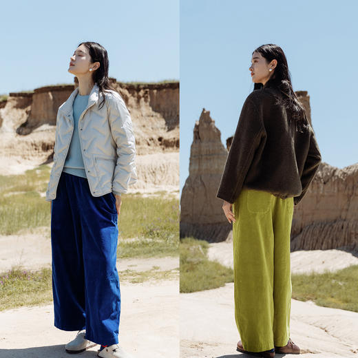 绽放560朵/细坑条灯芯绒内贴花布松紧腰九分裤松弛感休闲裤新款 商品图3