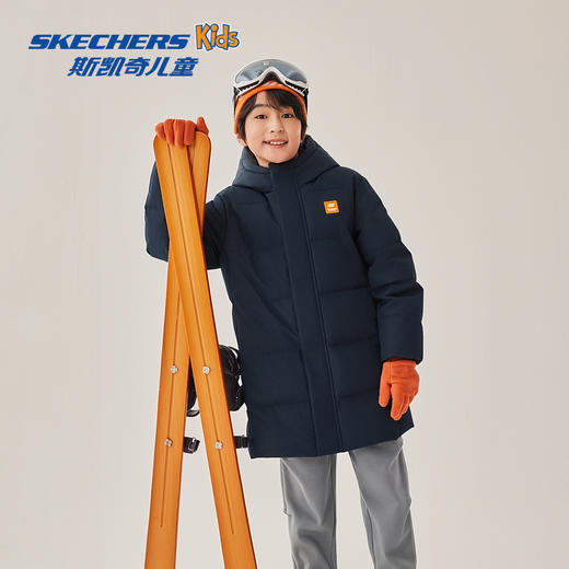 【抄底福利款】Skechers斯凯奇儿童中长款羽绒外套冬季保暖亲子款连帽羽绒服P425K049【HZ】 商品图0