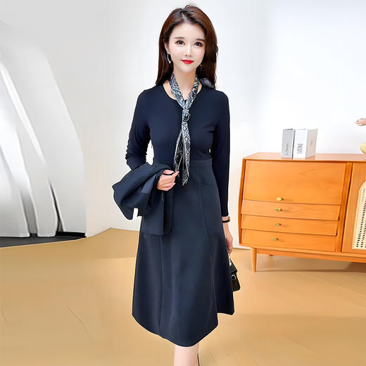 XY25LY9907马甲两件套连衣裙女新款2025年秋季洋气小个子中长款a字裙 商品图3
