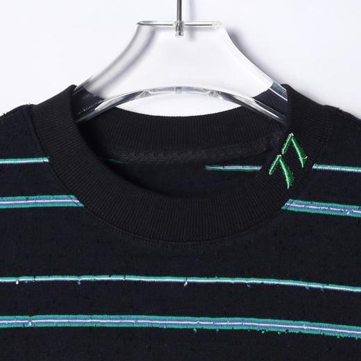 D920SDSA男士秋冬新款痞帅男装潮牌撞色条纹磨毛圆领T恤领口刺绣百搭 商品图2