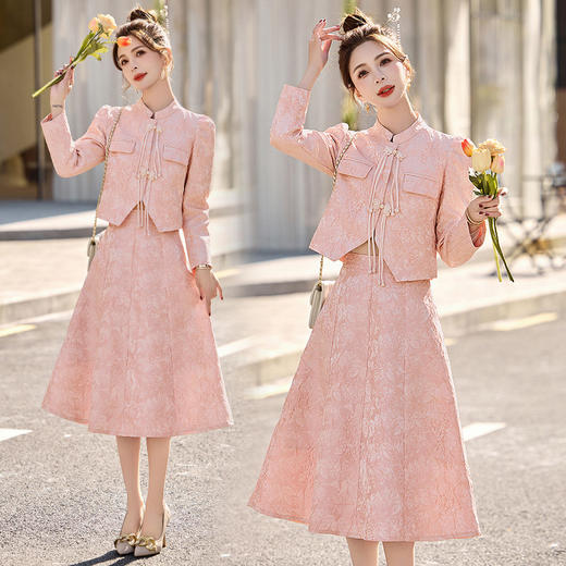 新中式G风提花盘扣时尚气质半身裙两件套套装YQH2612 商品图1