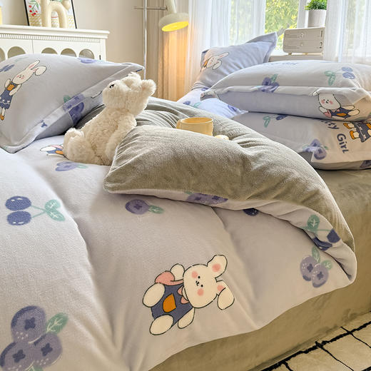 自然醒卡通A类小清新印花牛奶绒被套单件单独被罩加厚珊瑚绒冬QJ 商品图9
